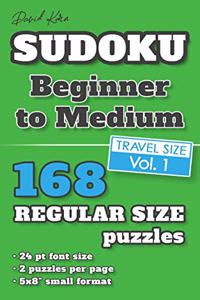 David Karn Sudoku - Beginner to Medium Vol 1: 168 Puzzles, Travel Size, Regular Print, 24 pt font size, 2 puzzles per page