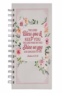 Christian Art Gifts Journal W/Scripture Bless You Num. 6:24-25 Bible Verse Floral Stripes 192 Ruled Pages, Large Hardcover Notebook, Wire Bound