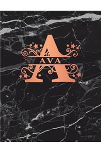 Ava: Personalized Journal Notebook for Women or Girls. Monogram Initial a with Name. Black Marble & Rose Gold Cover. 8.5 X 11 110 Pages Lined Journal Pap