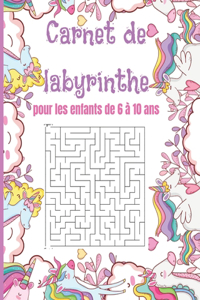 Carnet de labyrinthe: cahier de labyrinthe pour les enfants à partir de 6 ans / labyrinthe avec solutions / livre de labyrinthe décor licorne /idee cadeau