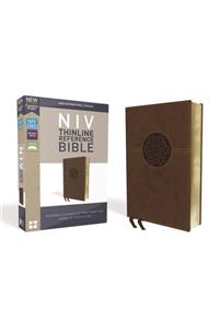 NIV, Thinline Reference Bible (Deep Study at a Portable Size), Leathersoft, Brown, Red Letter, Comfort Print
