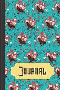 Journal: Crow Raven Turquoise Blue Floral Heart Pattern Gift - Lined JOURNAL, 130 pages, 6 x 9