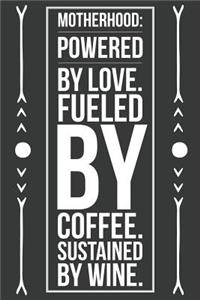 Motherhood Powered by Love Fueled by Coffee Sustained by Wine