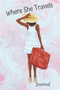 Where She Travels - (6x9 lined journal pastel marble cover)