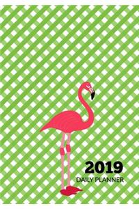 2019 Daily Planner: Flamingo and Green Gingham - January 2019 Through December 2019