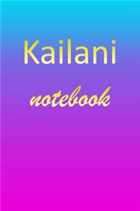 Kailani: Blank Notebook - Wide Ruled Lined Paper Notepad - Writing Pad Practice Journal - Custom Personalized First Name Initial K Blue Purple Gold - Taking 