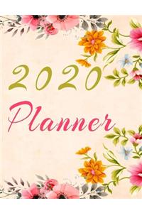 2020 Planner Weekly and Monthly Jan 1, 2020 to Dec 31, 2020 year planner Trendy Floral Botanical Garden Pink Orange Yellow turquoise flowers Cover day by day scheduler agenda Weekly & Monthly Planner & planning Calendar Views