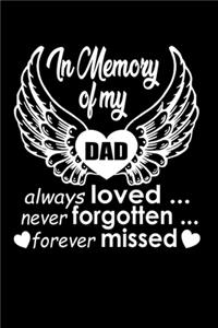 In Memory Of My Dad Always Loved... Never Forgotten... Forever Missed.: Food Journal - Track Your Meals - Eat Clean And Fit - Breakfast Lunch Diner Snacks - Time Items Serving Cals Sugar Protein Fiber Carbs Fat - 110 Pag