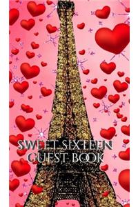 Sweet sixteen glitter paris eiffel tower red hearts themed blank guest book