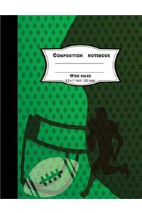 Composition notebook wide ruled 8.5 x 11 inch 200 page, Green NFL Softcover