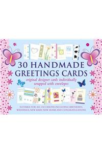 30 Handmade Greetings Cards (Blue/Pink Box)