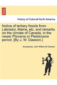 Notice of Tertiary Fossils from Labrador, Maine, Etc. and Remarks on the Climate of Canada, in the Newer Pliocene or Pleistocene Period. [by J. W. Dawson.]