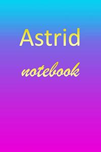 Astrid: Blank Notebook - Wide Ruled Lined Paper Notepad - Writing Pad Practice Journal - Custom Personalized First Name Initial A Blue Purple Gold - Taking 