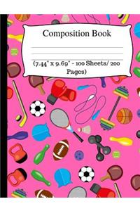 Composition Book: Cute Soccer Wide Ruled Composition Book for Kids, Cute Notebooks for School, Wide Ruled Lined Paper. (7.44 X 9.69 - 100 Sheets/ 200 Pages), Pink Notebook.