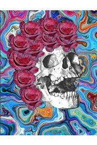 Human Skull Rose Hair Multi Color Notebook Journal 150 Page College Ruled Pages 8.5 X 11