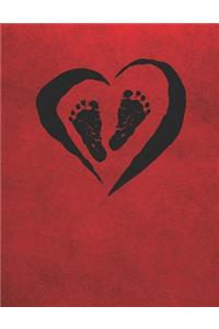 Newborn Feet Heart Design Journal Notebook: Medium College Ruled Notebook, 140 Page, Lined 8.5 X 11 in (21.59 X 27.94 CM)