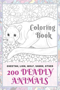 200 Deadly Animals - Coloring Book - Cheetah, Lion, Wolf, Shark, other