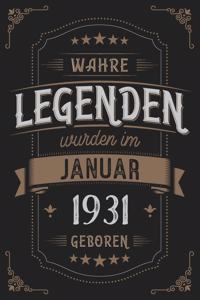 Wahre Legenden wurden im Januar 1931 geboren: Vintage Geburtstag Notizbuch - individuelles Geschenk für Notizen, Zeichnungen und Erinnerungen - liniert mit 100 Seiten