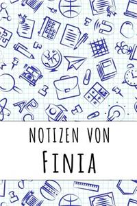 Notizen von Finia: Kariertes Notizbuch mit 5x5 Karomuster für deinen personalisierten Vornamen