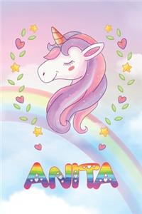 Anita: Anita Unicorn Notebook Rainbow Journal 6x9 Personalized Customized Gift For Someones Surname Or First Name is Anita