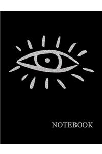 Brilliant Silver Eye Pictographic Black Notebook- Brilliant Silver Eye Black Notebook Grid Sturdy High Quality Premium White Paper 8.5x11 pages- Notebook For Woman - Journal For Man- Journal For Work