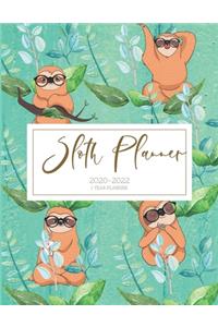 2020-2022 3 Year Planner Sloth Monthly Calendar Goals Agenda Schedule Organizer