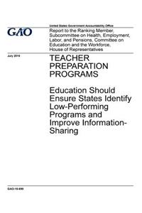 Teacher preparation programs, Education should ensure states identify low-performing programs and improve information-sharing