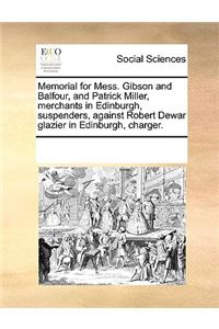 Memorial for Mess. Gibson and Balfour, and Patrick Miller, Merchants in Edinburgh, Suspenders, Against Robert Dewar Glazier in Edinburgh, Charger.