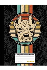 Vintage Pitbull Dog Composition Notebook: Students Wide Ruled Line Paper Notebook for School, Journaling or Personal Use.