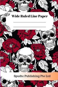 Scary Skulls and Roses Theme Wide Ruled Line Paper