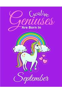 Unicorn Composition Notebook Creative Geniuses Are Born In September