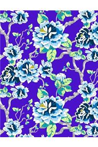 My Big Fat Journal Notebook Blue Tokyo Rose Pattern On Purple