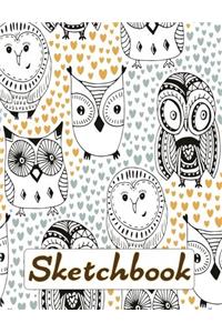 Sketchbook: Large Sketch Book Cute Owl Heart Cover 100 Pages of 8.5 X 11 Blank Paper for Drawing, Doodling or Sketching Blank Journal No Lines Notebook for School Home or Work.