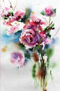 Watercolor Roses Blank Lined 6 x 9 Journal Notebook Diary 150 Pages