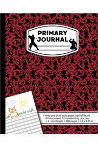 Primary Journal: Ninja Red Black Marble Draw and Write Composition Notebook for boys or girls K-2. Martial Arts or Karate book story paper. Half Blank Sheets for Wri