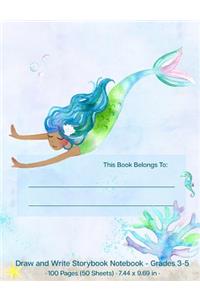 Draw and Write Storybook Notebook - Grades 3 - 5: Mermaids Watercolor Design Creative Writing Dotted Midline Story Journal; 3rd Through 5th Grade