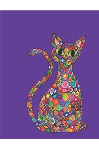 Cute Colorful Millefiori Mosaic Kitty Cat Journal in Violet Purple