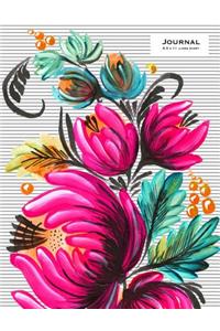 Lined Journal (Diary, Notebook) 8.5 x 11 - Pink Teal Flowers