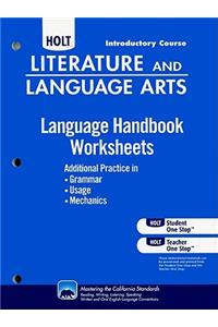 Literature and Language Arts Language Handbook Worksheets, Introductory Course: Additional Practice in Grammar Usage, and Mechanics