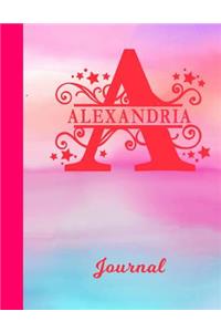 Alexandria Journal: Letter A Personalized First Name Personal Writing Diary Glossy Pink & Blue Watercolor Effect Cover Daily Diaries for Journalists & Writers Note Taki