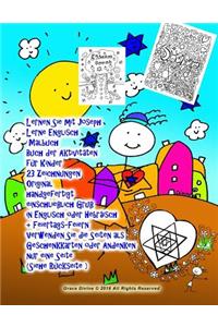 Lernen Sie mit Joseph Lerne Englisch Malbuch Buch der Aktivitäten für Kinder 23 Zeichnungen Original handgefertigt einschließlich Gruß in Englisch oder Hebräisch + Feiertags-Feiern Verwenden Sie die Seiten als Geschenkkarten oder Andenken