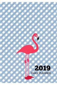 2019 Daily Planner: Flamingo and Blue Gingham - January 2019 Through December 2019