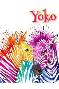 Yoko: Rainbow Zebras, Personalized Journal, Diary, Notebook, 105 Lined Pages, Christmas, Birthday, Friendship Gifts for Girls, Teens and Women, Book Size 8 1/2 X 11