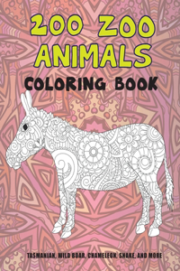 200 Zoo Animals - Coloring Book - Tasmanian, Wild boar, Chameleon, Snake, and more