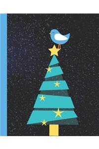 Christmas Night Teal Blue Bird & Tree Blank Gift Line Journal Note Book