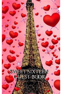 Sweet sixteen glitter paris eiffel tower red hearts themed blank guest book