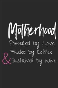Motherhood Powered By Love Fueled By Coffee & sustained by wine