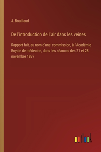 De l'introduction de l'air dans les veines