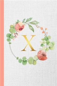 X: Monogram Initial Composition Notebook Gold & Watercolor Botanical Personalized Notebook for Girls & Women