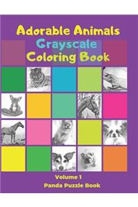 Adorable Animals Grayscale Coloring Book
